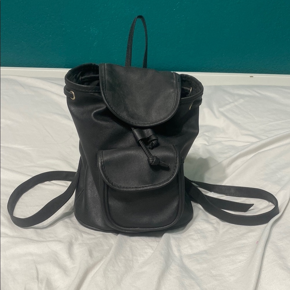 Black Drawstring Leather Backpack